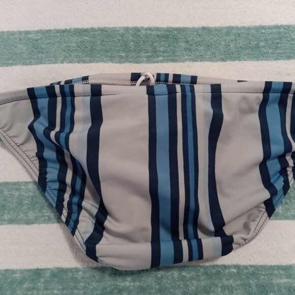 (Pre-Owned) RARE VINTAGE HOM SWIM BRIEF, SIZE 32", BLUES LIGHT-GRAY STRIPES (*) - Picture 2 of 7